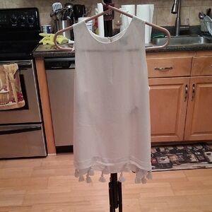 Ann Taylor White Tassel-Hem Sleeveless Camisole